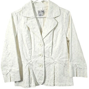 Vintage Live a Little White Eyelet‎ Blazer Petite XL